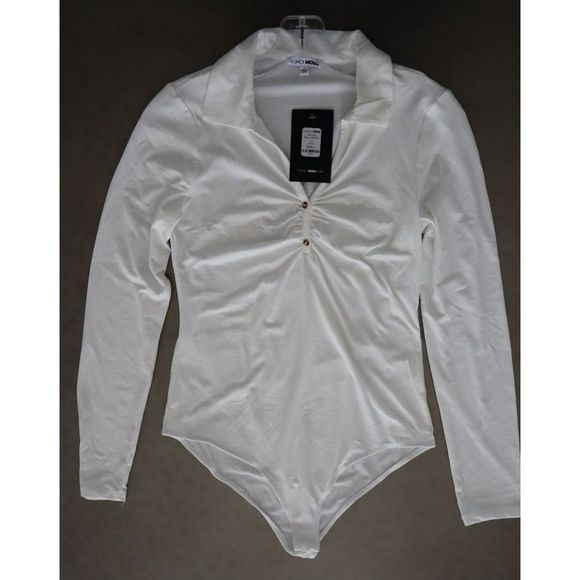 Fashion Nova 72791 Women's Sz L Off White Nia Long Sleeve Bodysuit - Picture 6 of 8